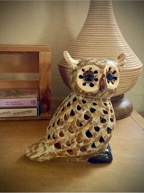 Vintage 70s MCM Ceramic Owl Tea Light Holder